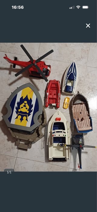 Lote Playmobil: Helicóptero, Barcos y Escudo