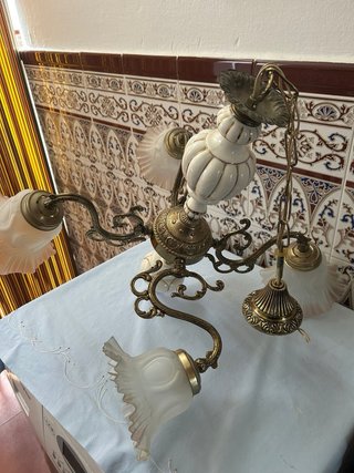 Lámpara de metal, cerámica y cristal