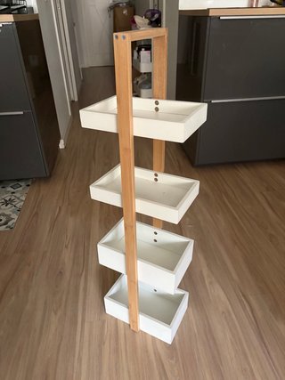 Cajonera Escalera Bambú Madera Blanca