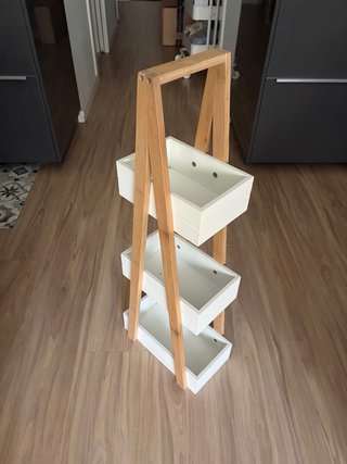 Cajonera Escalera Bambú Madera Blanca