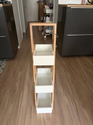 Cajonera Escalera Bambú Madera Blanca