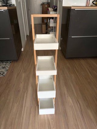 Cajonera Escalera Bambú Madera Blanca