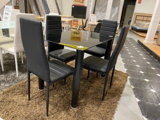 Mesa y 4 Sillas Comedor Cristal Negro -OFERTA