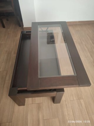 Mesa de centro madera wengue elevable con cristal