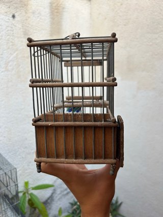 Jaula para pájaros de madera y metal