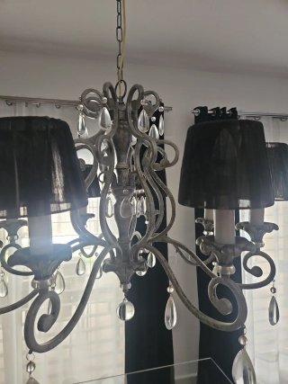 Lámpara de techo 8 brazos plata y negro