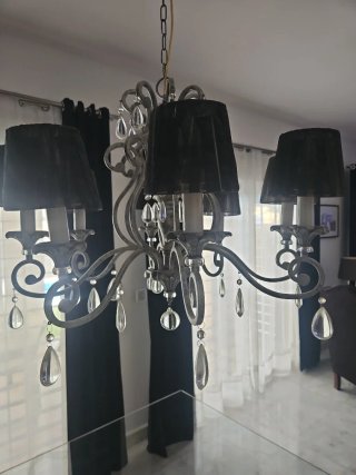 Lámpara de techo 8 brazos plata y negro