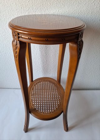 MESITA AUXILIAR VINTAGE OVALADA MARQUETERÍA RATÁN