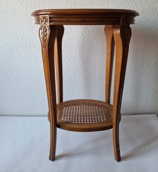 MESITA AUXILIAR VINTAGE OVALADA MARQUETERÍA RATÁN