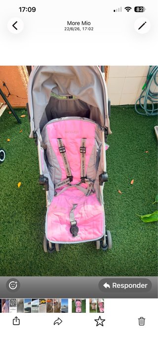 Cochecito Maclaren rosa y gris