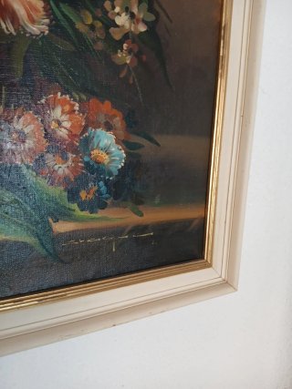 Cuadro en lienzo  floral vintage marco de madera