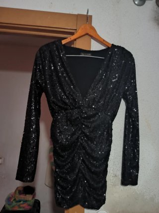 Vestido fiesta lentejuelas negro Talla M
