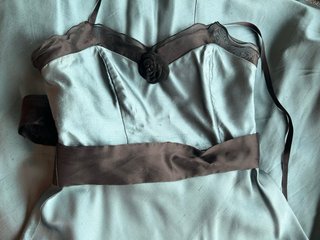 Vestido largo mujer de seda y tul azul y negro