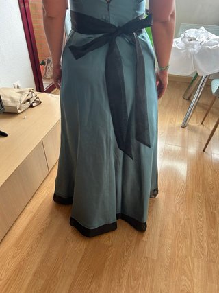 Vestido largo mujer de seda y tul azul y negro
