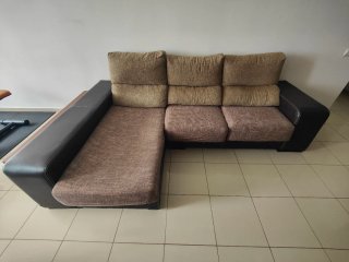 Sofá Chaise Longue Beige y Marrón