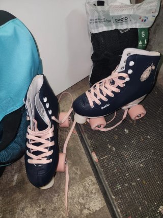 Patines Quad 100 Blue Oxelo, bolsa y protectores.