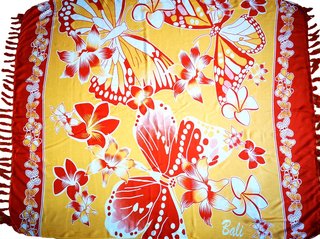 Pareo estilo balinés con flores y mariposas