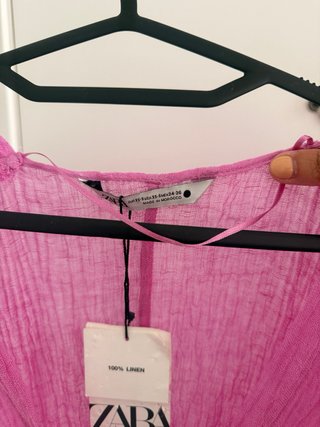 Vestido Zara Lino Rosa Talla Única