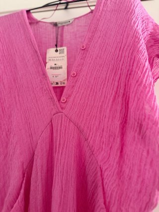 Vestido Zara Lino Rosa Talla Única