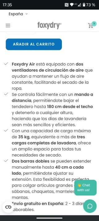 Tendedero Foxy dry con aire y luz.Precio real 550€