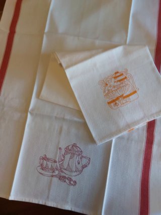 Coppia Torcioni Cucina Ricamati