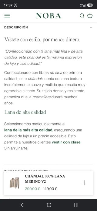 Chándal de lana Hombre marca NOBA