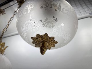 3 Lámparas Techo Antiguas Cristal y Metal