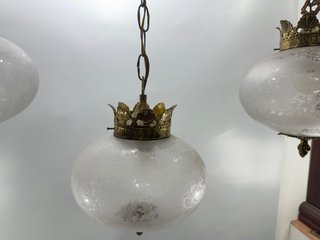 3 Lámparas Techo Antiguas Cristal y Metal