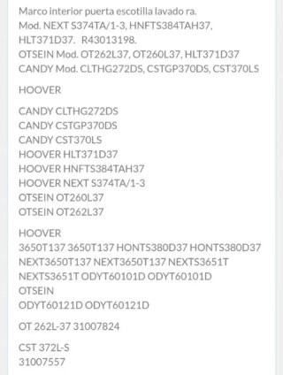 Candy/Hoover 43013198 borde de carcasa lavadora