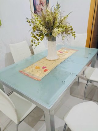 Mesa Comedor Cristal 6 Sillas Blancas