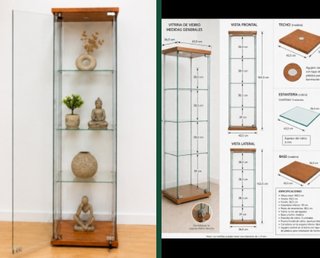 Vitrina expositora de cristal y madera