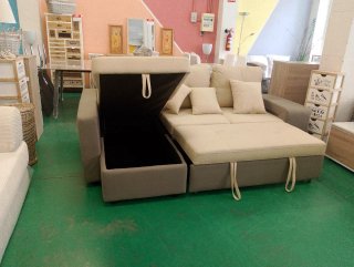 Sofá Cama Beige y Gris