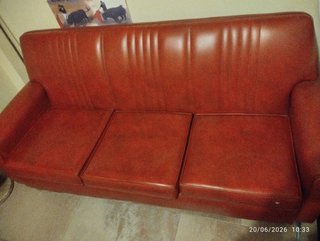Sillón y Sofá Vintage Piel Marrón/Rojo