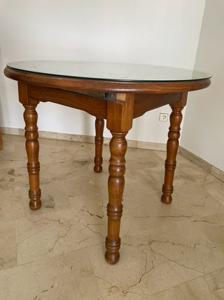 Mesa redonda madera y cristal con 4 sillas
