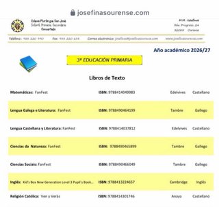 Libros 3º Primaria San Jose Ourense “JOSEFINAS”