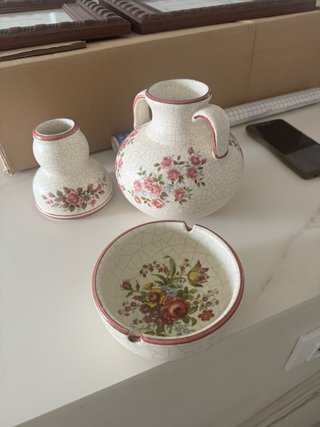 Conjunto 3 piezas cerámica floral