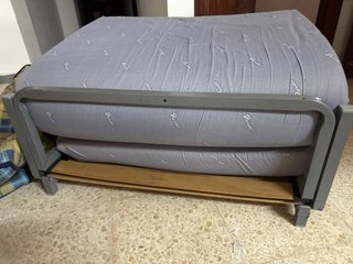 Puff Cama Cuadros Azul y Amarillo