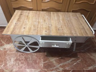 Mesita salón madera - hierro forjado 60x117x45