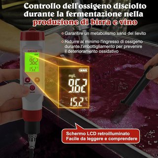 Misuratore Ossigeno Acqua DO 0-40mg/L LCD