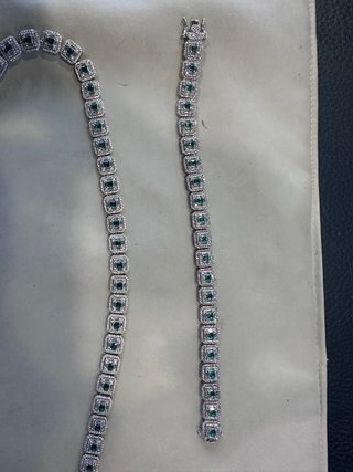 COLLAR + PULSERA DE PLATA CON CIRCONITAS VERDES