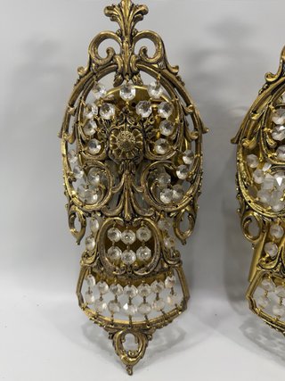 Pareja apliques vintage latón y cristal