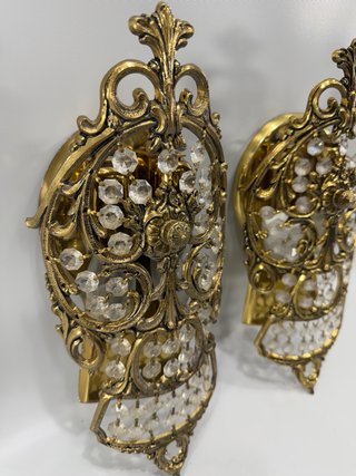 Pareja apliques vintage latón y cristal