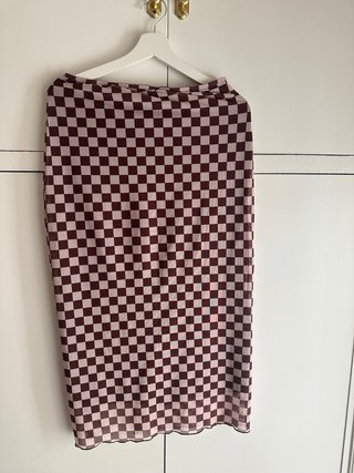 Falda cuadros marrón y rosa