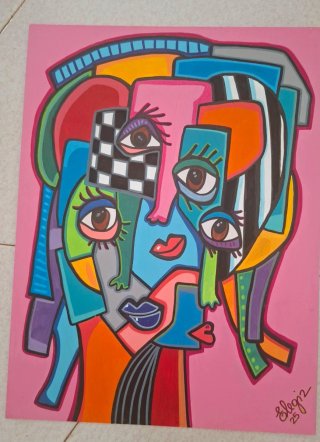 Quadro Originale Firmato Ritratto Donna Acrilico