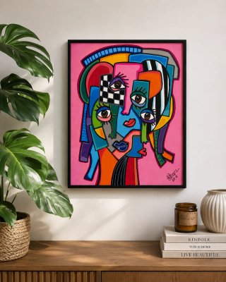 Quadro Originale Firmato Ritratto Donna Acrilico
