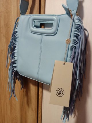 Bolso azul flecos nuevo con correa ajustable