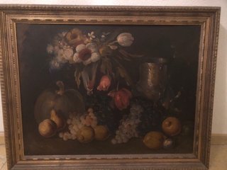Pintura Bodegón Clásico Marco Dorado. Recogida en