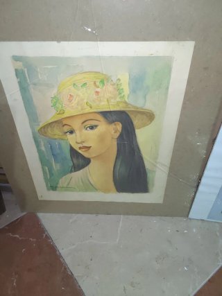 Cuadro antiguo mujer con sombrero