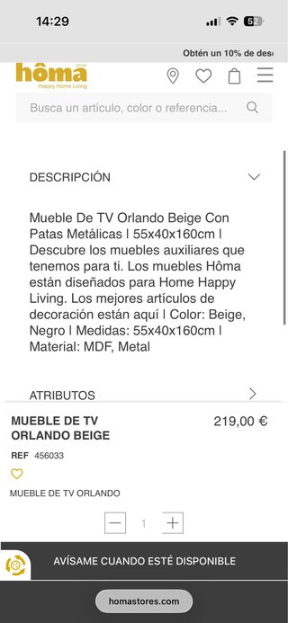 Mueble TV Orlando Beige Homa