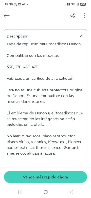 Tapa Acrílica Denon DP-35/37/45/47